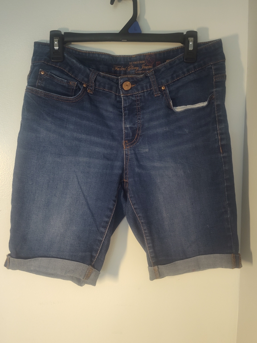 Faded Glory Medium Blue Denim Cuffed Shorts #585